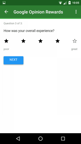 Google Rewards (05) google play store di app senza credito musica spettacoli televisivi film fumetti opinione di Android premi sondaggi posizione esperienza stelle valutazione