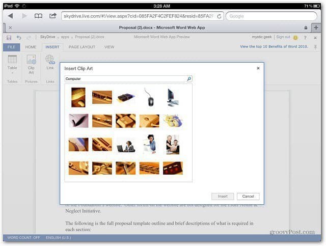 Clip Art Office Web Apps iPad invoegen
