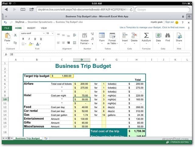 Excel Web App iOS