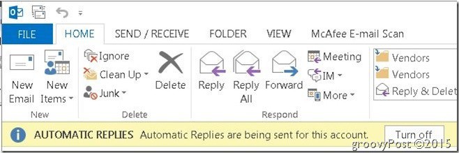 Automatische Outlook-Antworten Oben rechts