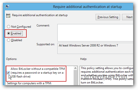 อนุญาตให้ bitlocker โดยไม่ต้อง tpm