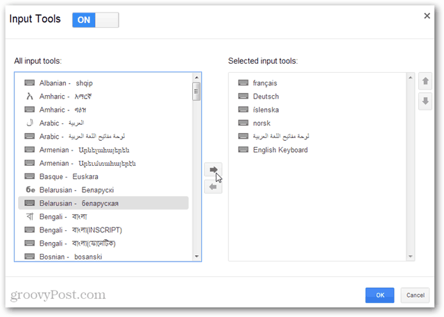 Auswahl der Sprache für die Eingabe-Tools