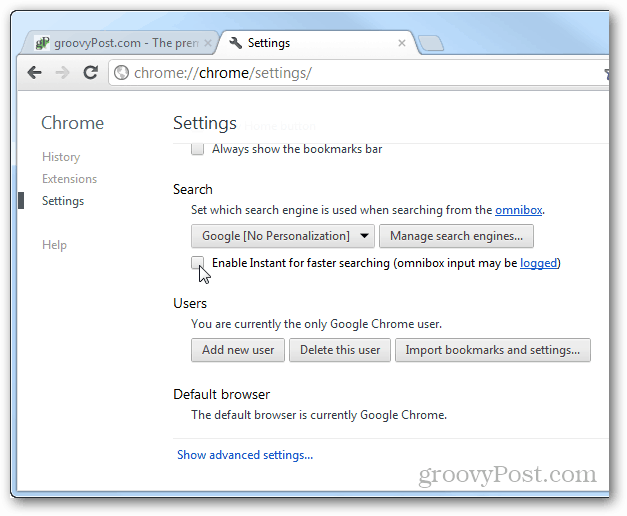 तेजी से खोज करने वाले क्रोम के लिए तुरंत सक्षम करें