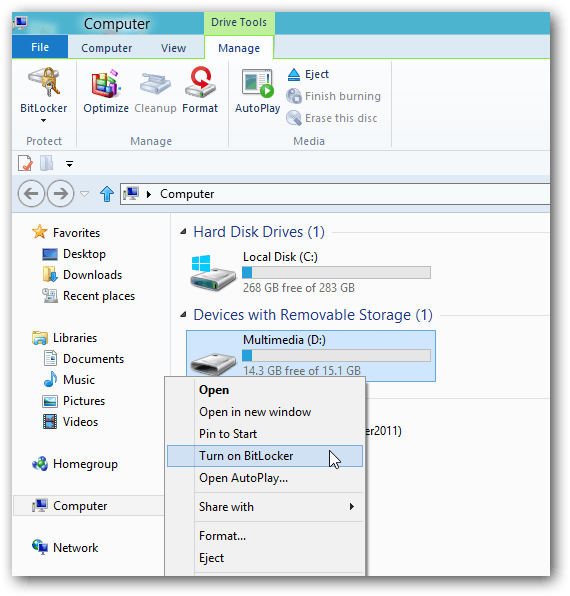 قم بتشغيل قائمة سياق Bitlocker