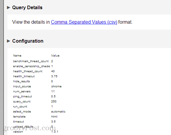 scarica i risultati DNS in CSV per Excel