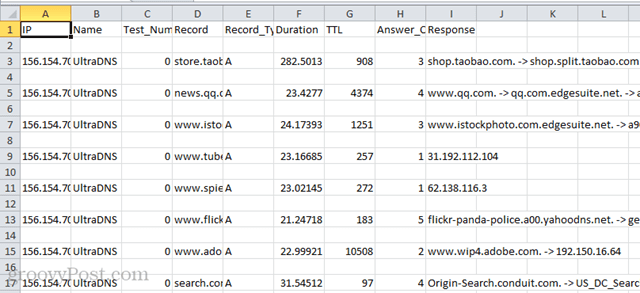 namebench in Excel