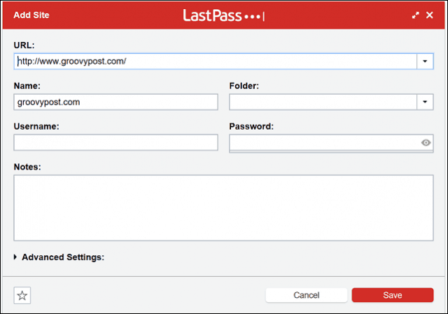 Lasspass Site-formulier