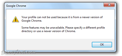 あなたのプロフィールはGoogle Chromeの新しいバージョンのものであるため使用できません。一部の機能が利用できない場合があります。別のプロファイルディレクトリを指定するか、Chromeの新しいバージョンを使用してください。