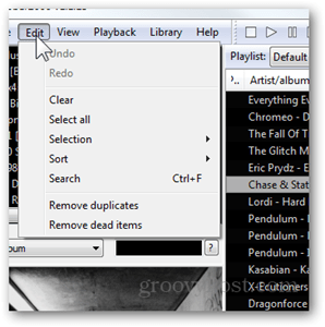 foobar2000 संपादित मेनू सुविधाएँ डुप्लिकेट को हटा दें मृत वस्तुओं को हटा दें