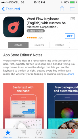 Kezdő lépések a Microsoft Word Flow billentyűzettel az iPhone-ra