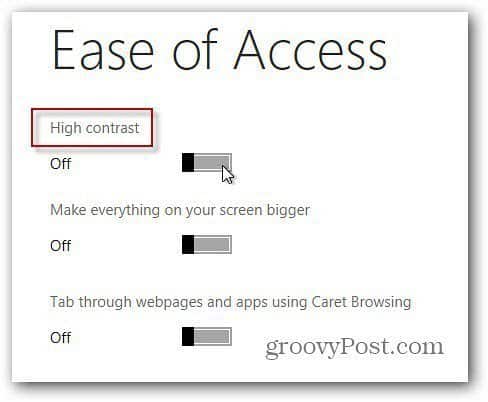 Windows 8 Slå på högkontrast