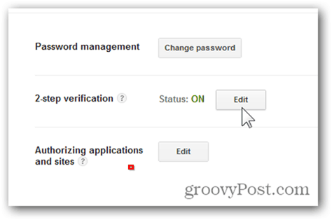 google one time passwords-click edit