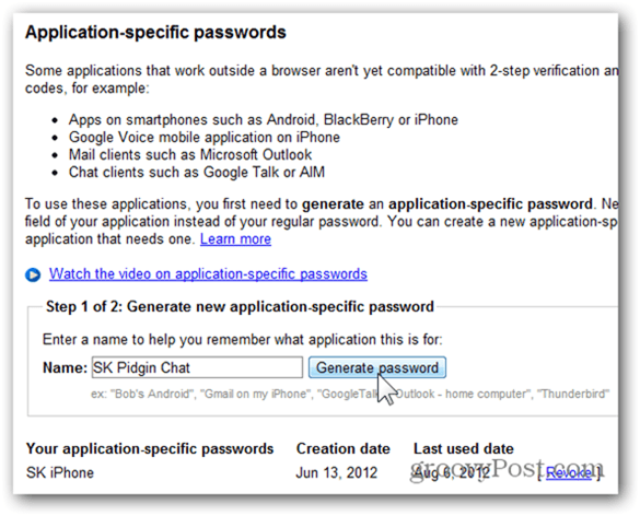 google one time passwords-click generate password