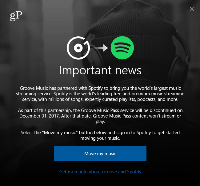 Microsoft Groove Music se mueve al mensaje de Spotify