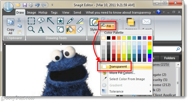 definir a cor de preenchimento para transparente no snagit 10