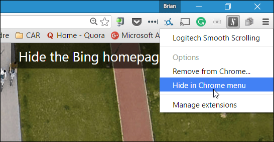 Verbergen in Chrome-menu