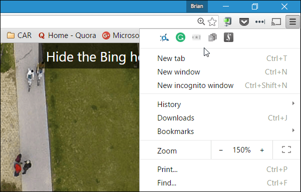 Extensii Google Chrome Menu