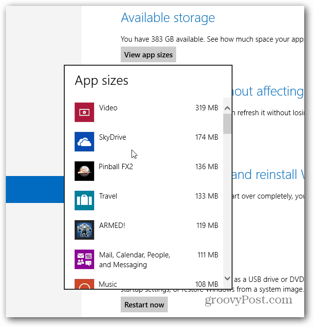 Dimensioni app Windows visualizzate