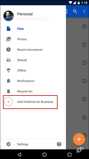 Android OneDrive व्यवसाय