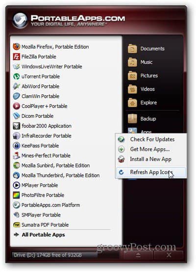 aplicativos portáteis obter mais aplicativos atualizar ícones de aplicativos