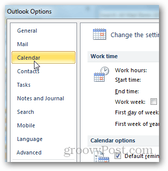 add-new-outlook-időzónák Kattintson a Naptár elemre