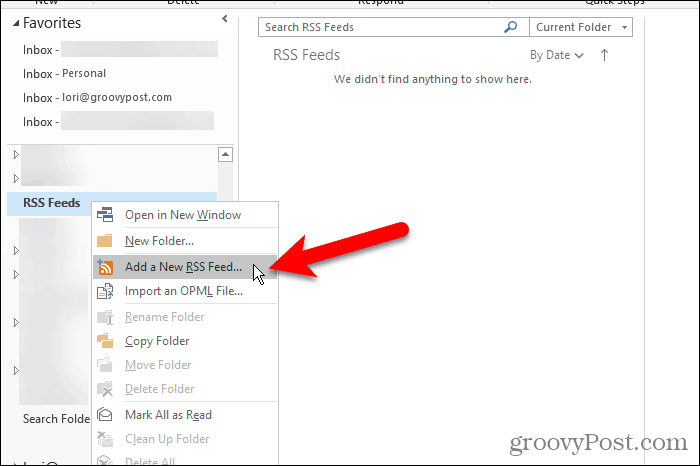 Aggiungi una nuova opzione Feed RSS in Outlook