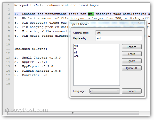 correcteur orthographique dans le bloc-notes ++