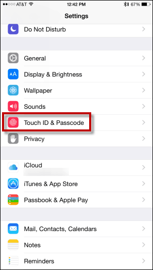 Pieskarieties Touch ID & Passcode - pievienojiet pirksta nospiedumu Touch ID