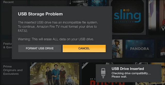 Fire TV FAT32 potrzebuje formatu