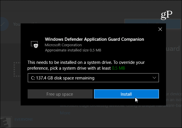 Asenna Windows Defender Application Guard Companion