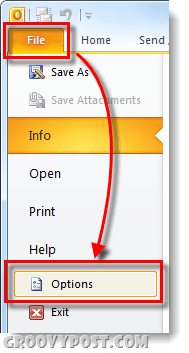 ตัวเลือกไฟล์ outlook 2010