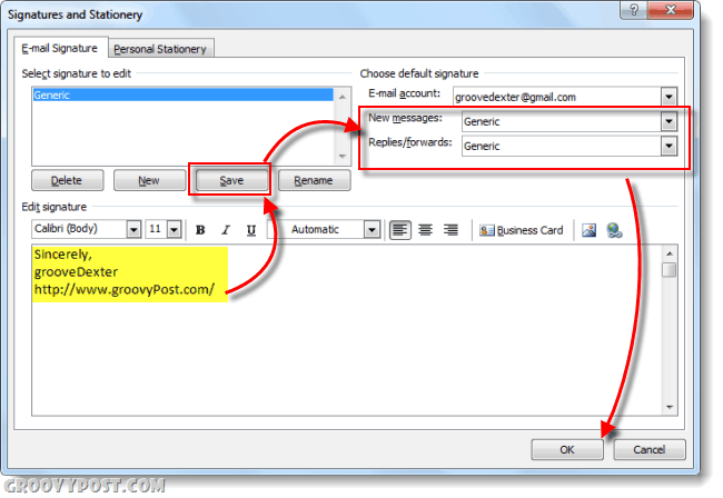 firme di posta elettronica in Outlook 2010