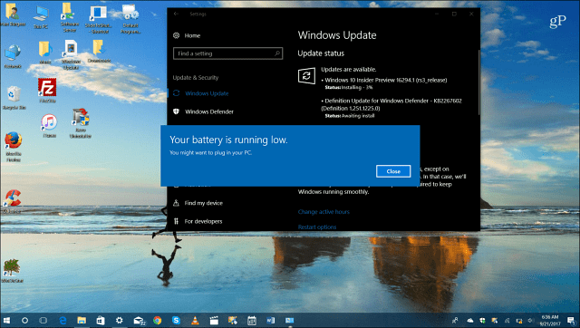 Reserver batteriniveau Windows 10