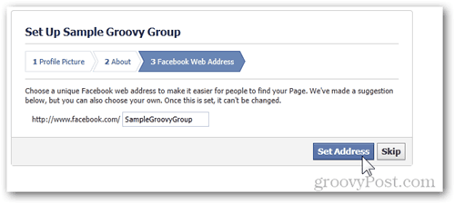 facebook iestatīšanas grupas 3. darbība. facebook tīmekļa adreses iestatītā adrese
