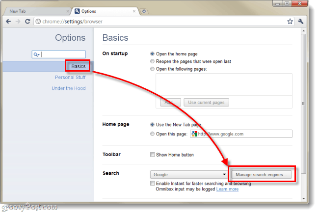 postavkama google chrome upravljaju tražilice