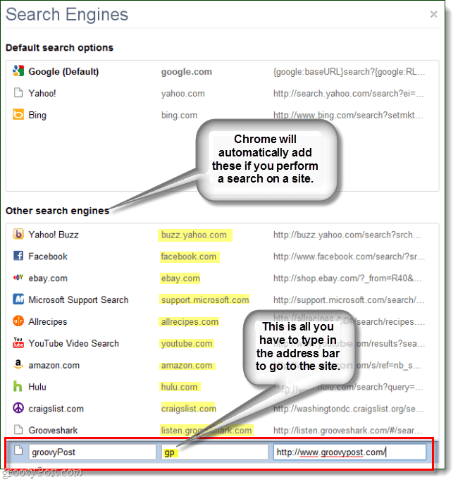 chrome genera automaticamente altri motori di ricerca ma puoi inserirne uno tuo