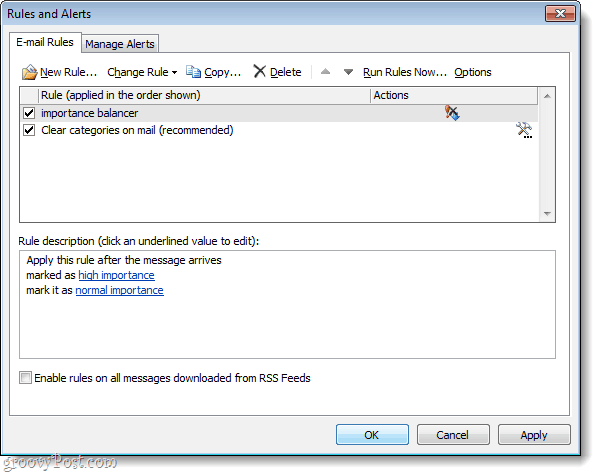 Regole e avvisi di Outlook