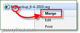 îmbina un fișier de registru pentru a-l restabili în Windows 7 și Vista