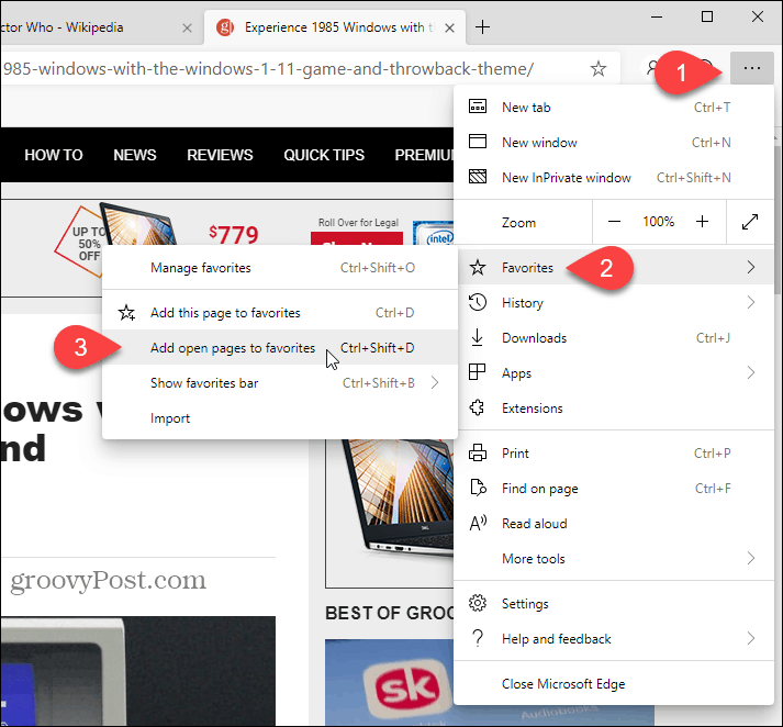 Selecteer Open pagina's toevoegen aan favorieten in Chromium-gebaseerde Edge