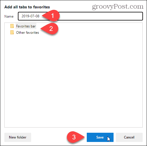 Přidejte všechny záložky do dialogového okna oblíbených položek v Edge na bázi Chromu