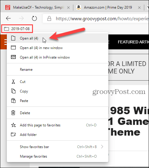 Vyberte Otevřít vše (X) v Edge na bázi chromu