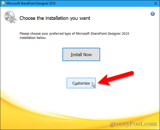 Sharepoint 2010 kurulumunda Özelleştir'e tıklayın