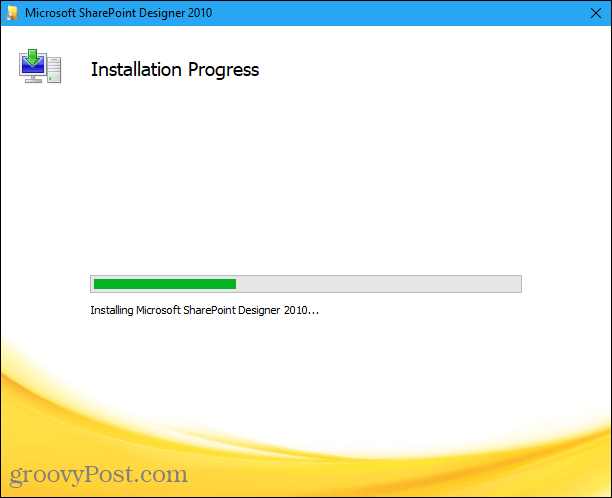 Sharepoint Designer 2010 yüklemesine Microsoft Office Picture Manager'ı yüklemek için yükleme ilerlemesi