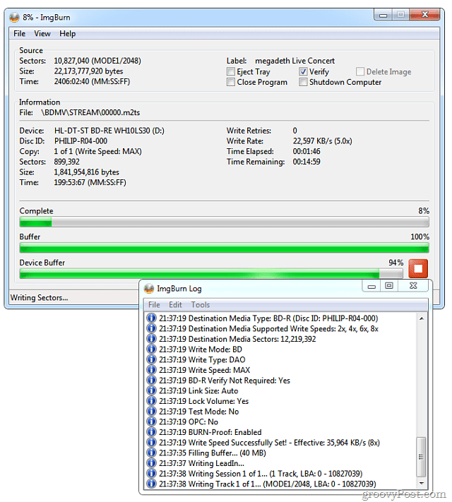 Blu-ray sadedzināšanas process