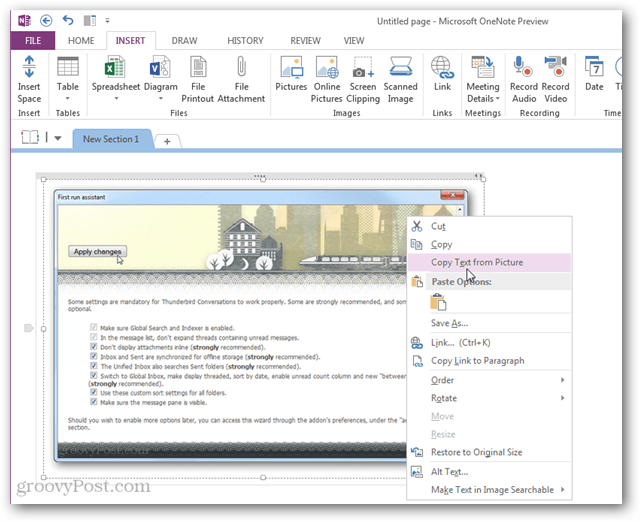 Kopiere Text von Bildern in OneNote