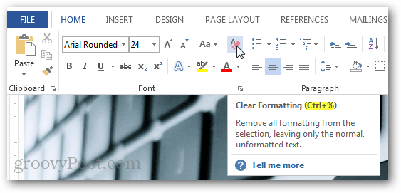 Cancella il tasto di scelta rapida di formattazione Office 2013