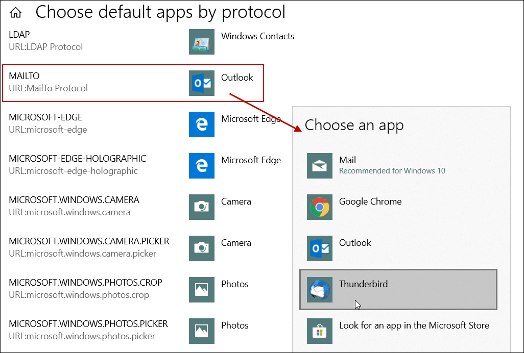 ตั้งค่าแอพอีเมลเริ่มต้นโดย Protocol Windows 10