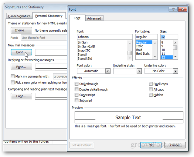 خيارات متقدمة للتوقيع والقرطاسية في Outlook 2010