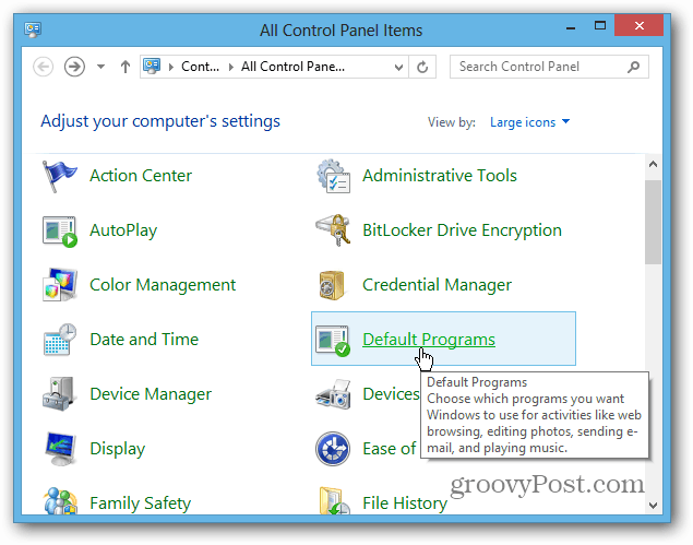 Programmes par défaut du Panneau de configuration