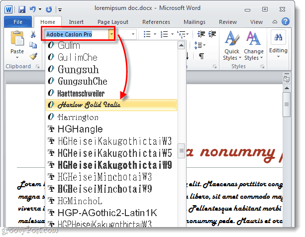 επιλέξτε μια γραμματοσειρά στη λέξη 2010